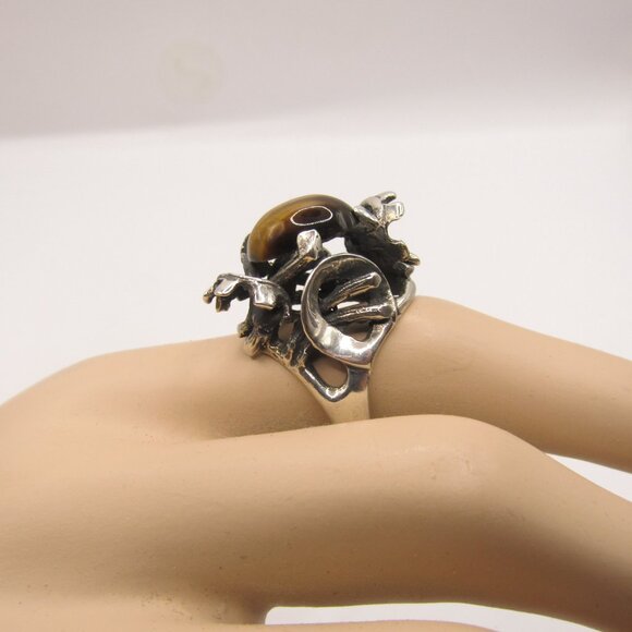 Vintage Taxco Mateo Brutalist Tiger's Eye Ring - Picture 4 of 15